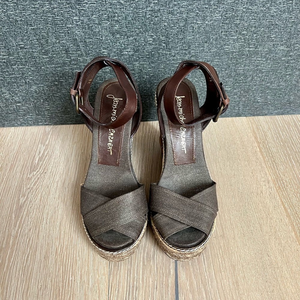 Gently loved Jean Michel Cazabat Metallic Gold and Brown Wedges Size 36